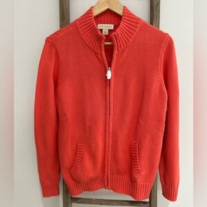 Appleseed's Zip Up Knit Cardigan Coral Crew Neck Pockets Women’s S NWOT